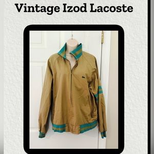Vintage Izod Lacoste tan/aqua jacket w stripes on arm unisex